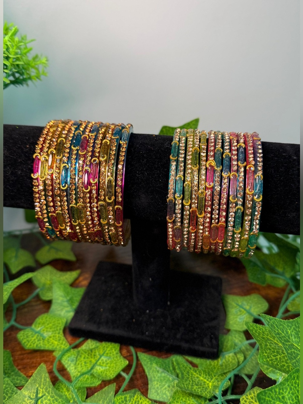 Multicolor Gold-Tone Stacked Bangle Bracelet Set